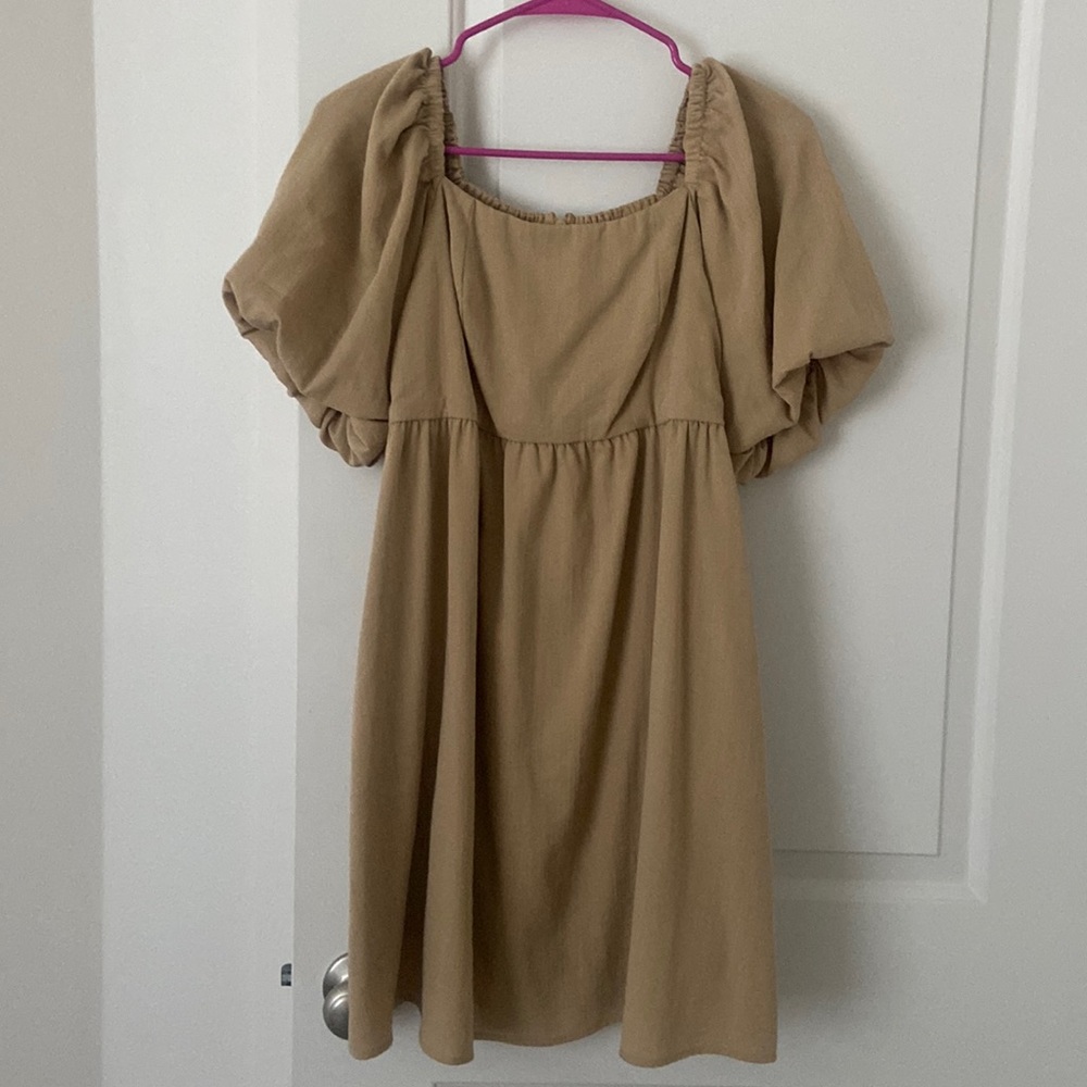 And now this puff sleeve tan dress